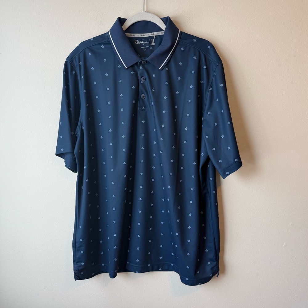 Walter Hagen 11 Majors Shirt Mens Large Blue Polo Button Turtle Graphic Print XL